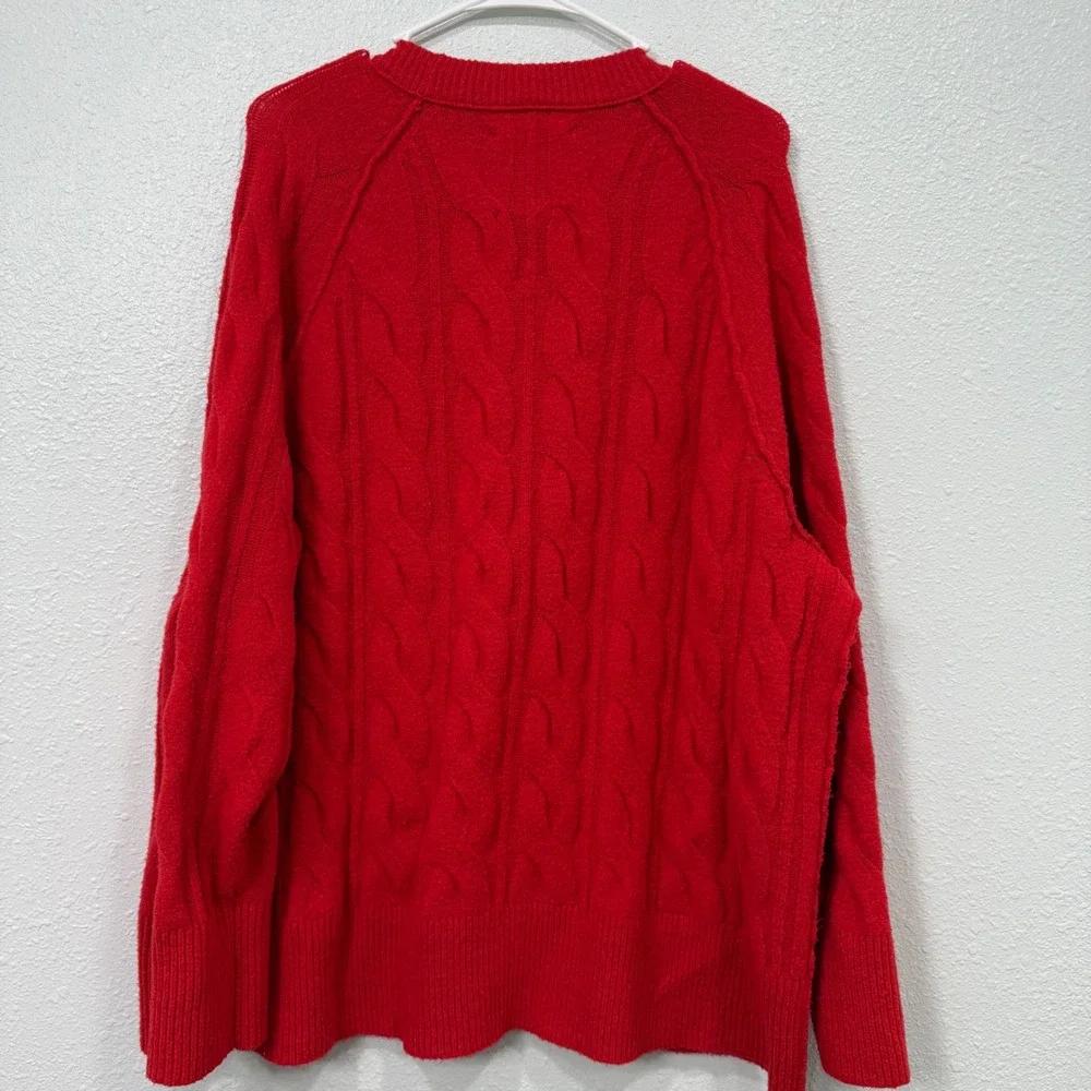 Aerie Womens‎ Red Cable Knit Crewneck Sweater Long Sleeve Pullover Size M